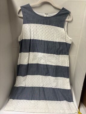 Talbots Blue and White Striped Eyelet Mini Dress